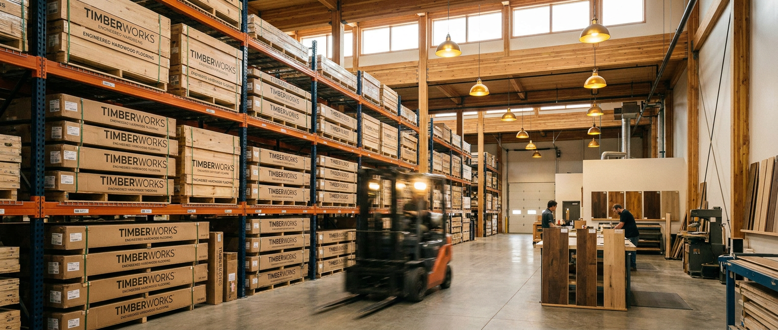 Warehouse stocked with wholesale flooring supply